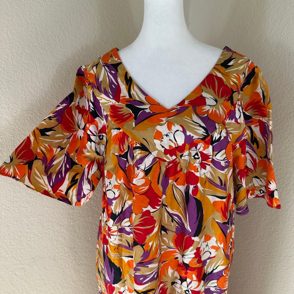 Sears Muu Muu Dress Women M Orange Floral Boho Maxi Lounger Vintage 70s Style - Picture 2 of 7